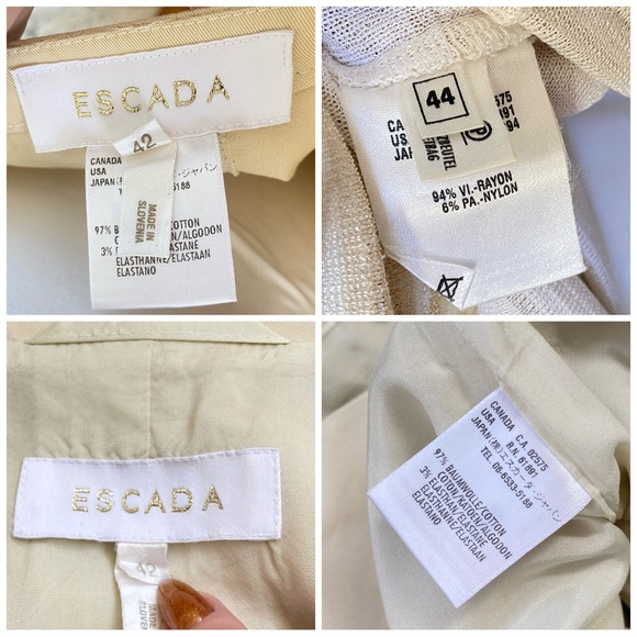 ESCADA beige tan cotton blazer jacket dress pants tank top suit matching set - Picture 14 of 16